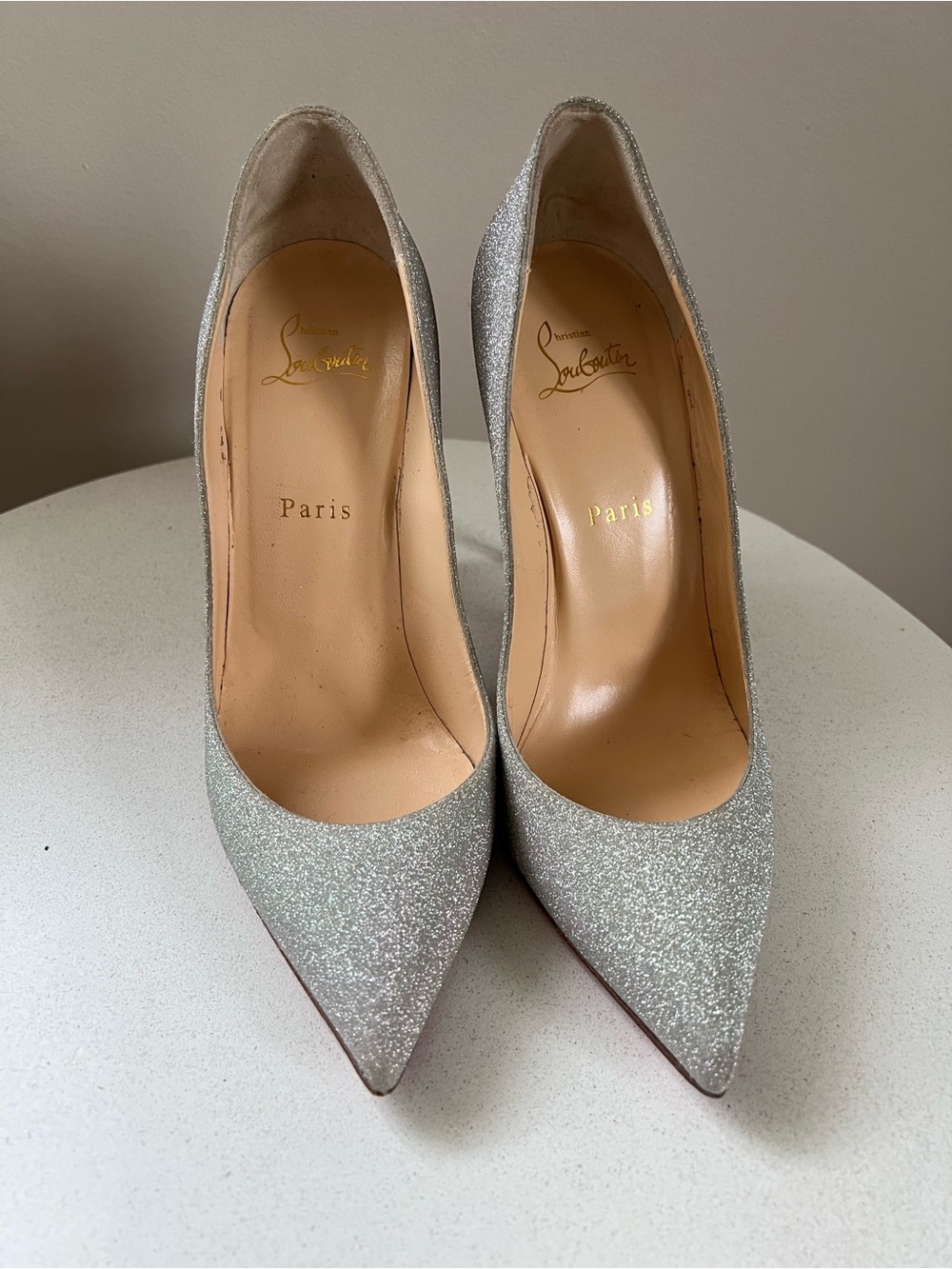 Christian Louboutin Silver Glitter Pointed Pumps